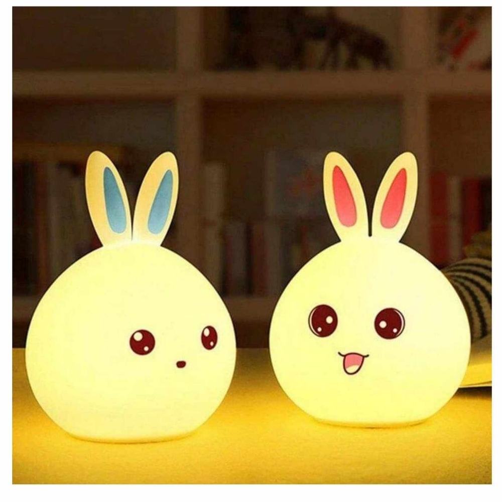 LED Bunny Rabbit Night Lamp for Children Bedroom Color Changing Squishy Silicone
